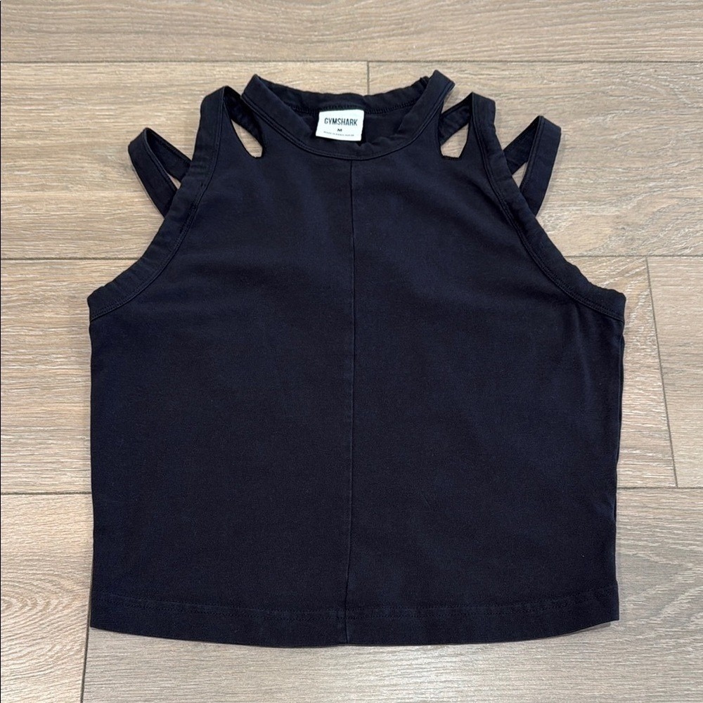 GYMSHARK Black Cotton Strappy Midi Tank Active Gym Lifting‎ Waist Length Size M